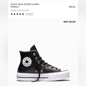 Converse Chuck Taylor All Star Black Leather Platform High-Tops Size 8